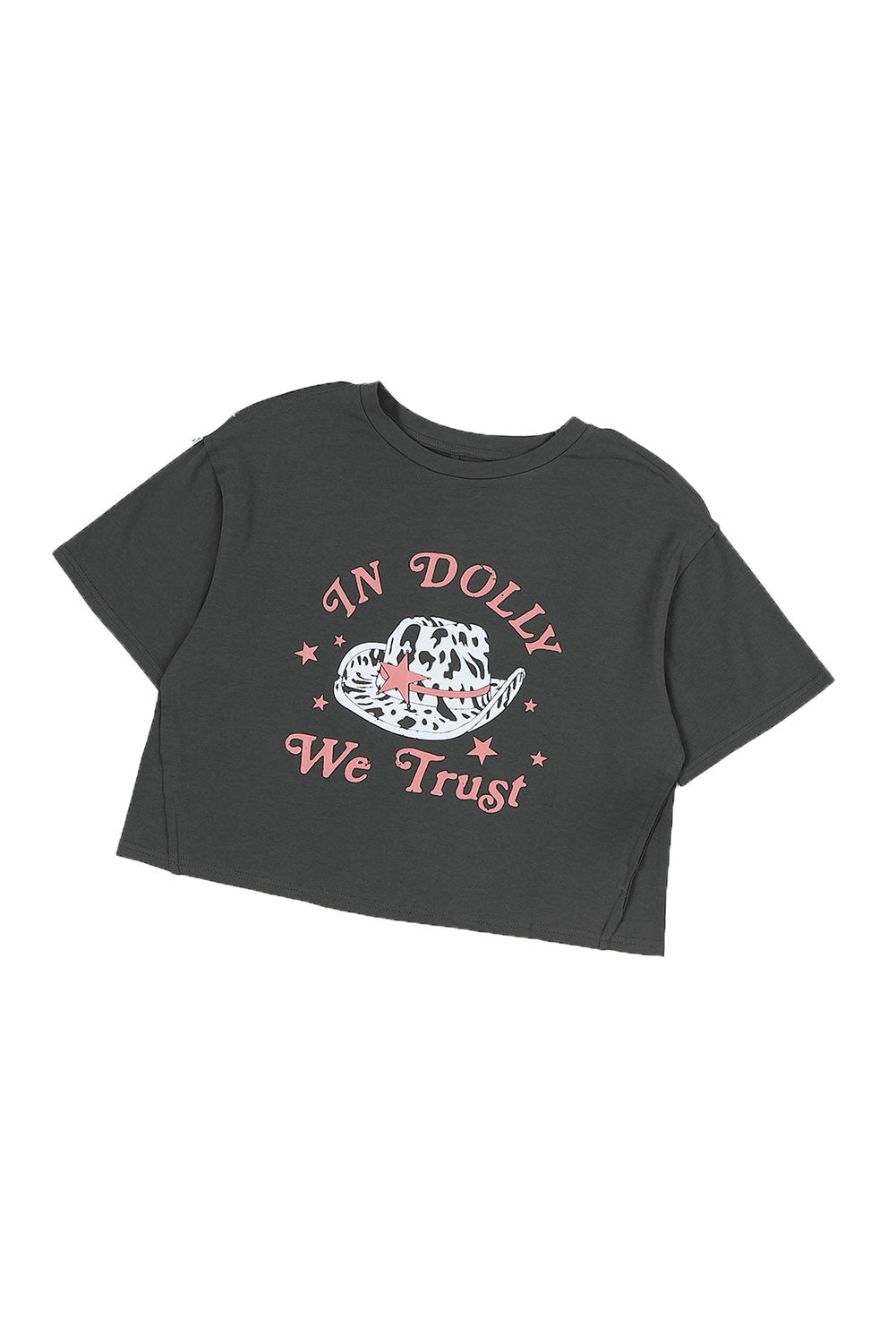 Gray WE TRUST IN DOLLY Western Fashion Graphic Tee