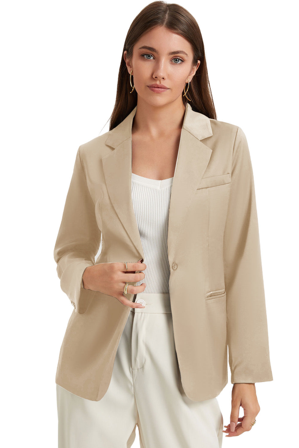 Apricot Pocketed Single Button Lapel Neck Blazer