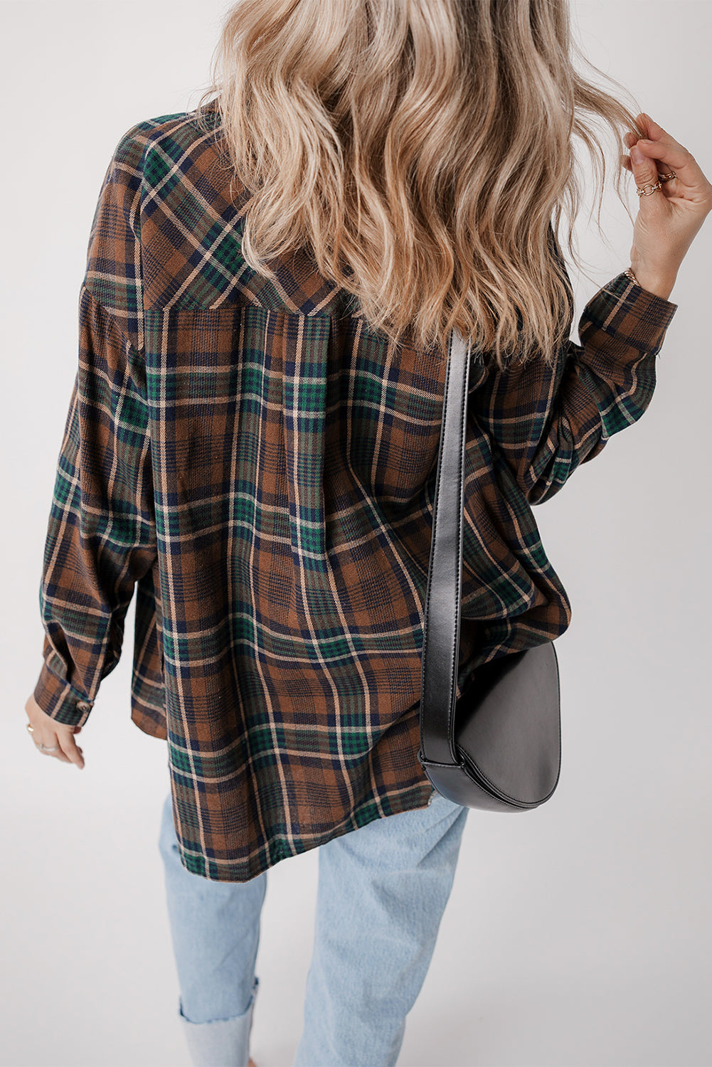 Brown Plaid Print Chest Pockets Buttoned Shirt Jacket