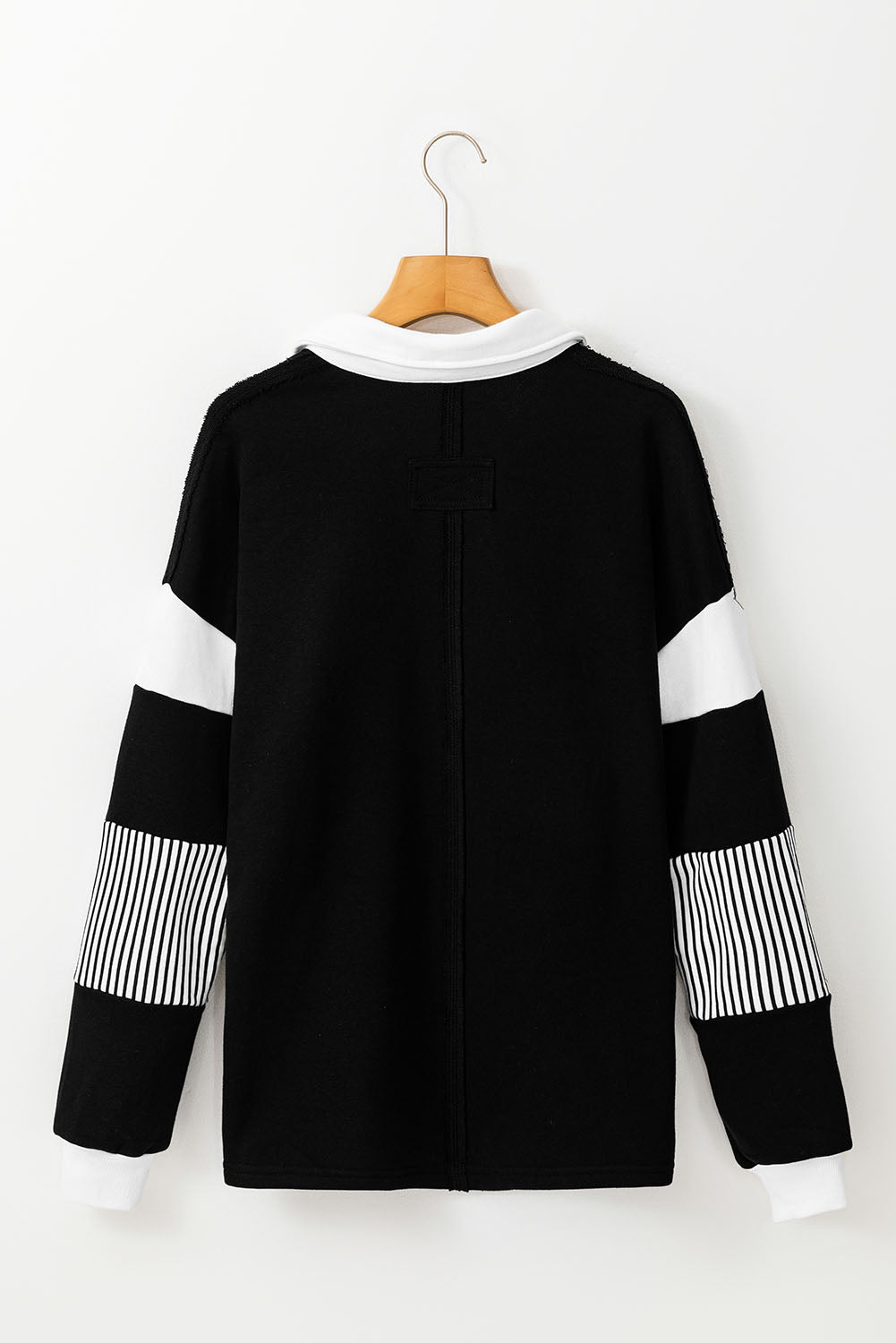 Black Striped Colorblock Patchwork Collar Sweatshirt