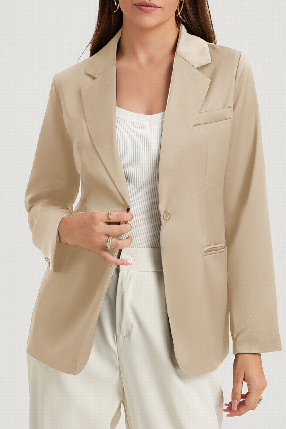 Apricot Pocketed Single Button Lapel Neck Blazer