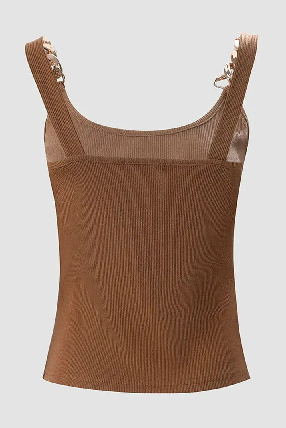 Brown Gold Chain Straps Rib Knit Tank Top