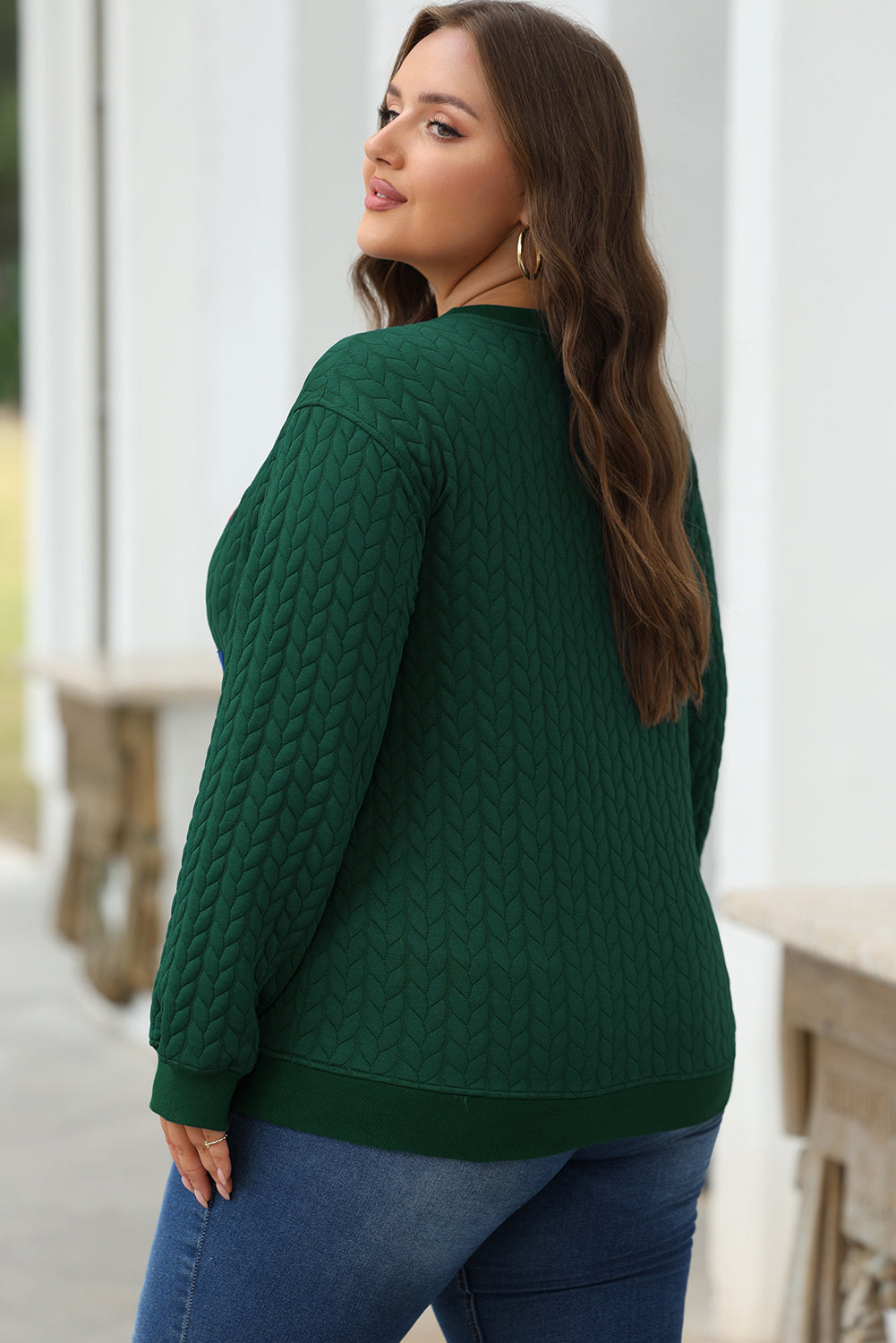 Blackish Green Merry And Bright Cable Knit Pullover Sweatshirt