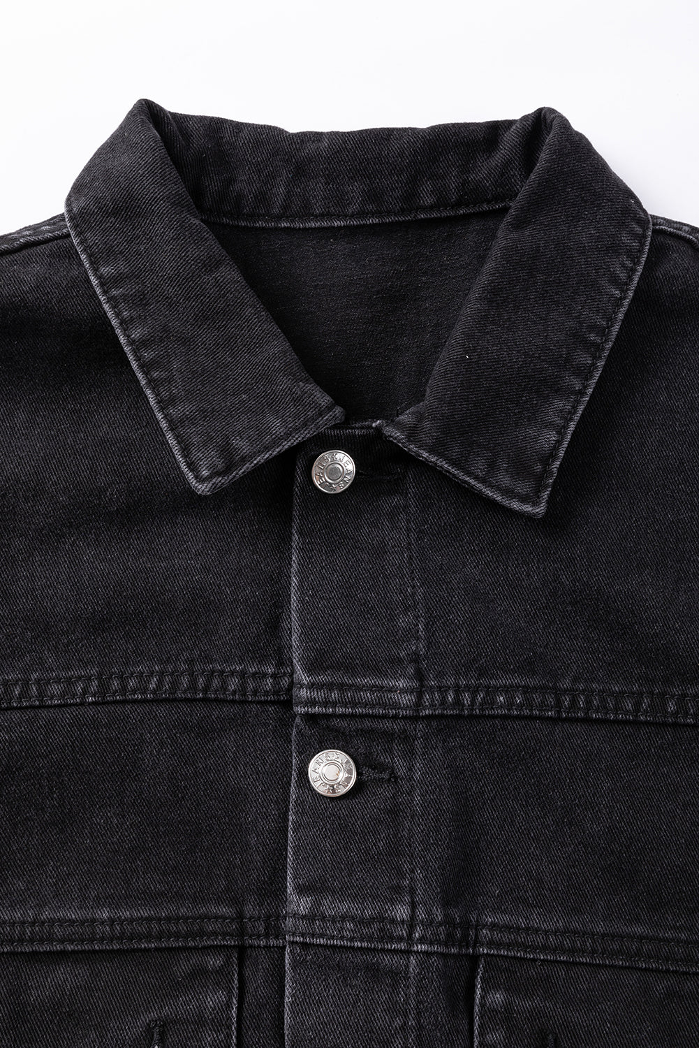 Black Metal Buttons Flap Pocket Drop Shoulder Denim Jacket