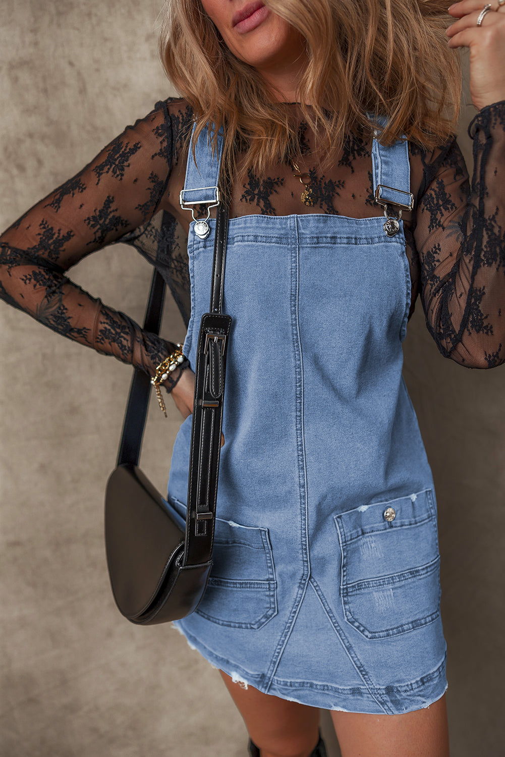 Dusk Blue Pocketed Adjustable Straps Denim Overall Dress