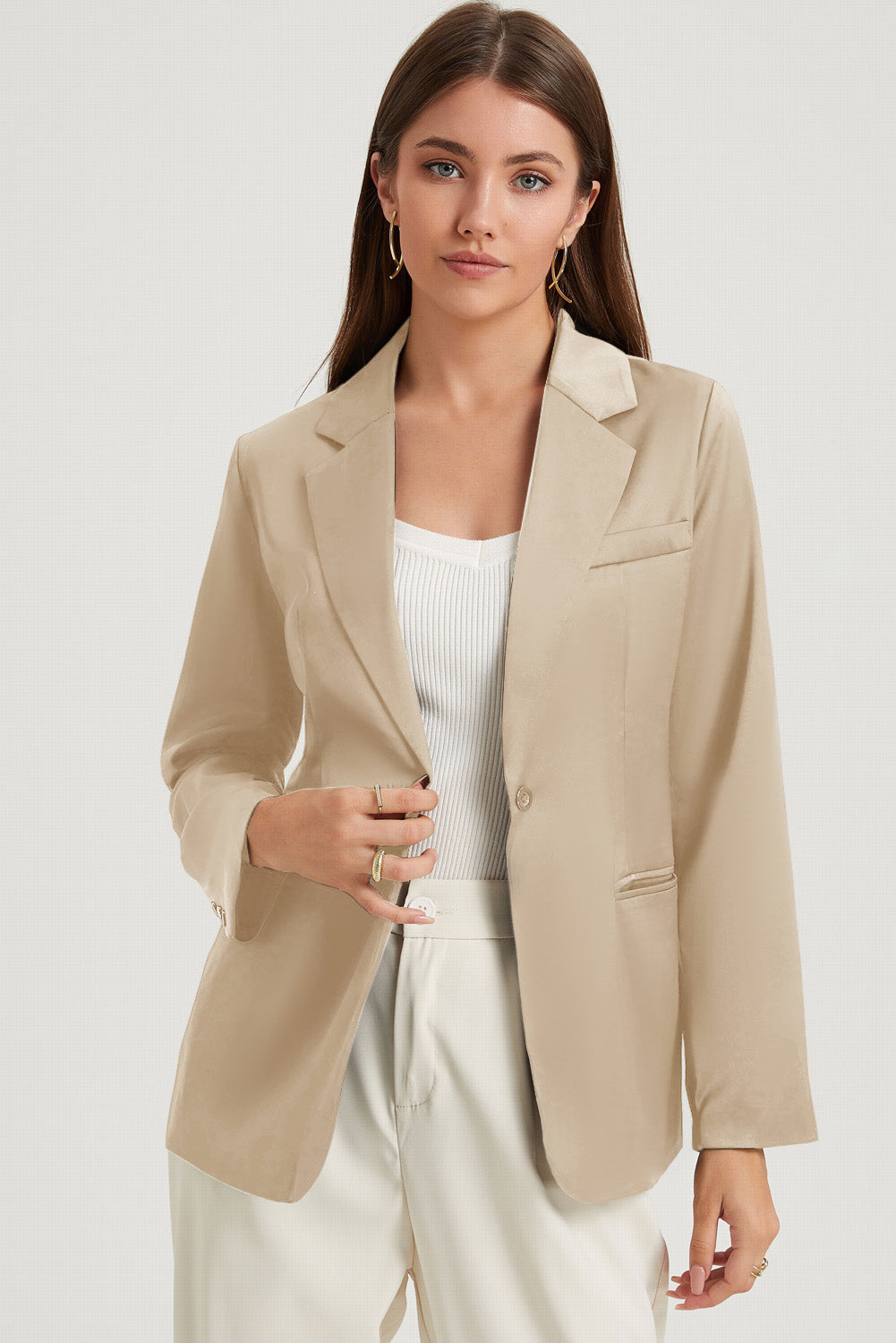 Apricot Pocketed Single Button Lapel Neck Blazer