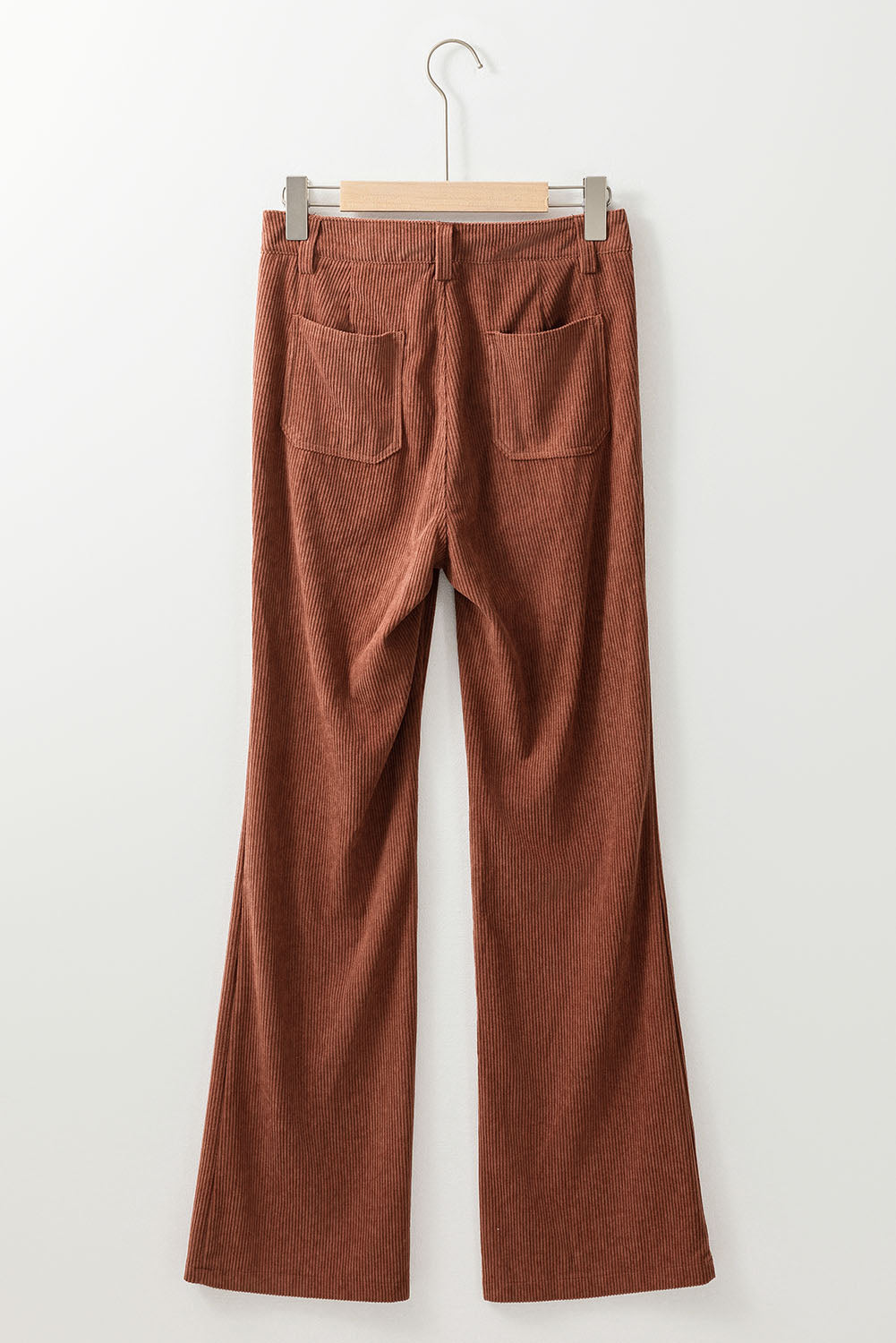 Brown High Waist Square Pockets Corduroy Pants