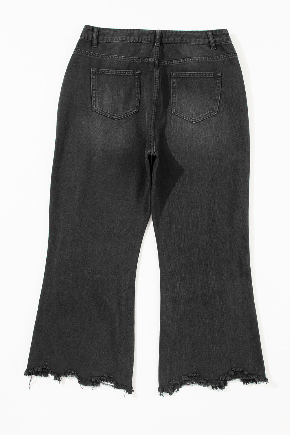 Black Distressed Hollow-out High Waist Cropped Flare Jeans